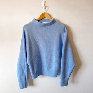Zara Soft Knit Wool Blend Oversized High Neck Sweater Blue  Size Small